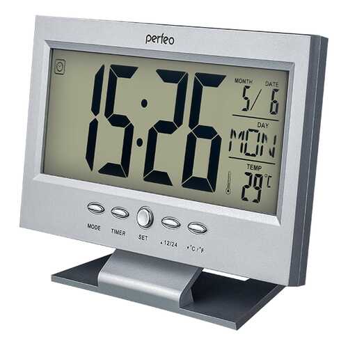 Perfeo Часы-будильник Set, серебряный, (PF-S2618) время, температура, дата в Фикс Прайс