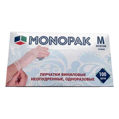 Перчатки Monopak виниловые неопудренные бесцветные M 100 шт 50 пар в Фикс Прайс