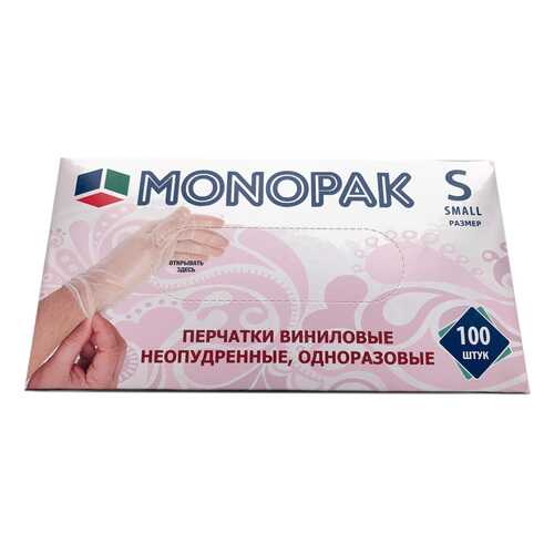 Перчатки Monopak виниловые неопудренные бесцветные S 100 шт 50 пар в Фикс Прайс
