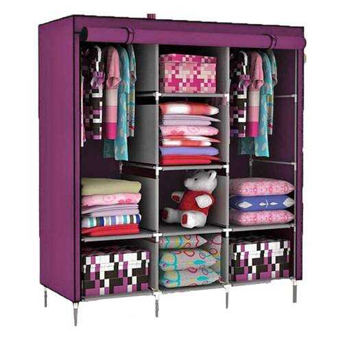 Складной каркасный тканевый шкаф STORAGE WARDROBE 175*130*45 см розовый в Фикс Прайс