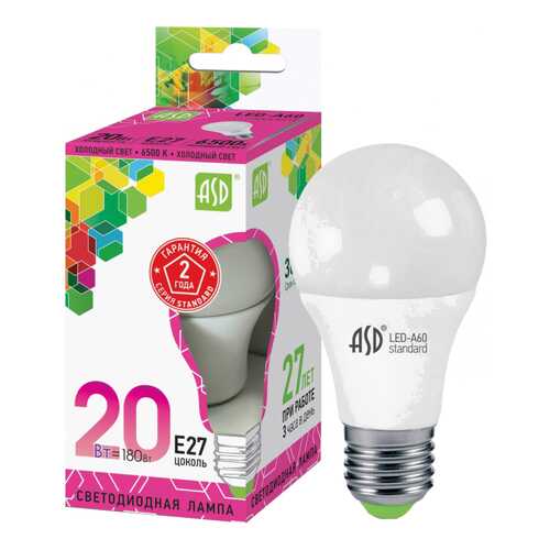 Лампочка ASD A60 E27 20W 6500K LED-A60-standard в Фикс Прайс