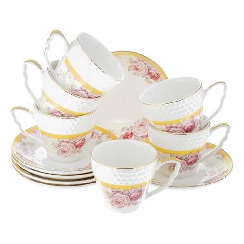 Кофейный сервиз Loraine Розы 25788 Белый, желтый, розовый в Фикс Прайс