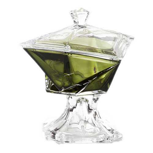 Конфетница на ножке с крышкой Crystalite Bohemia 23,5см, цвет хаки в Фикс Прайс